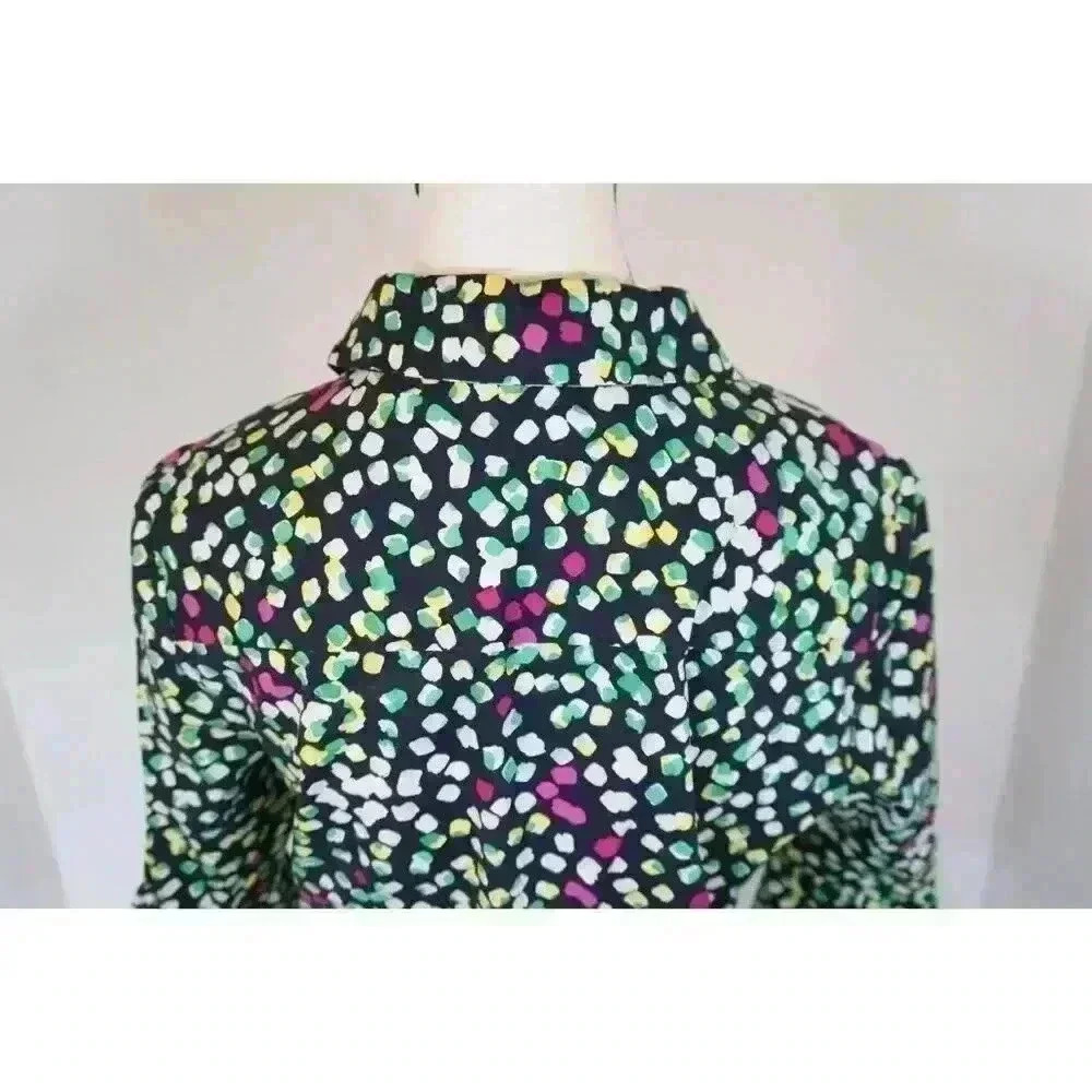 DKNY Drop Waist Printed Cotton Poplin Shirt Dress - Size 10 - Picture 11 of 16